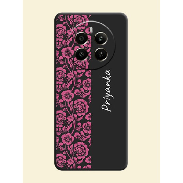 Pink Floral Pattern Design With Custom Text On Space Black Personalized Soft Matte Phone Covers - Realme 12 Plus 5G