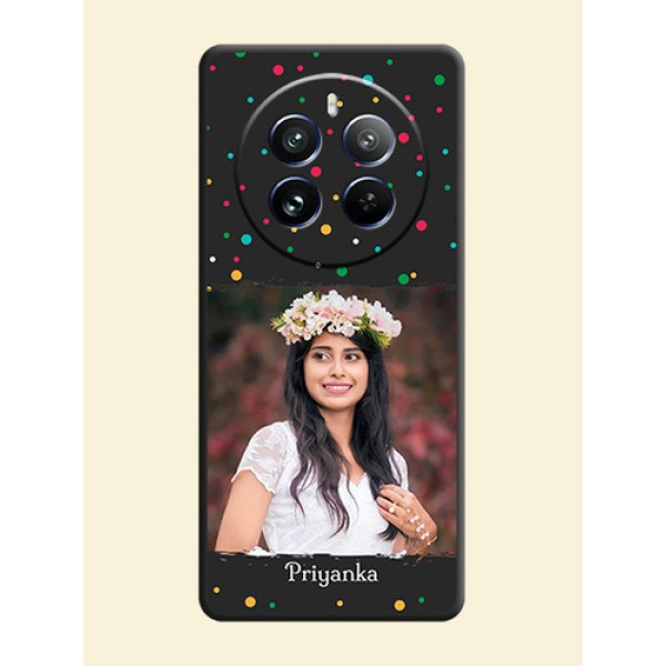 Multicolor Dotted Pattern with Text on Space Black Custom Soft Matte Phone Back Cover - Realme 12 Pro 5G Multicolor Dotted Pattern with Text on Space Black Custom Soft Matte Phone Back Cover - Realme 12 Pro 5G