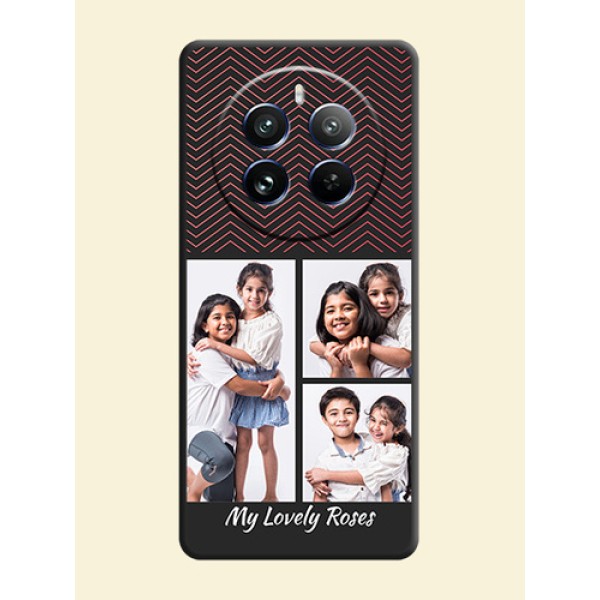 Wave Pattern with 3 Image Holder on Space Black Custom Soft Matte Back Cover - Realme 12 Pro 5G Wave Pattern with 3 Image Holder on Space Black Custom Soft Matte Back Cover - Realme 12 Pro 5G