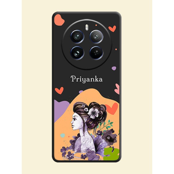 Namecase For Her With Fancy Lady Image On Space Black Personalized Soft Matte Phone Covers - Realme 12 Pro 5G Namecase For Her With Fancy Lady Image On Space Black Personalized Soft Matte Phone Covers - Realme 12 Pro 5G