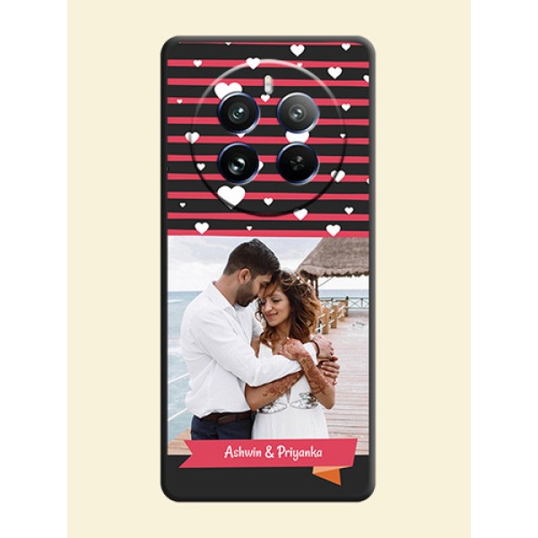 White Color Love Symbols with Pink Lines Pattern on Space Black Custom Soft Matte Phone Cases - Realme 12 Pro Plus 5G