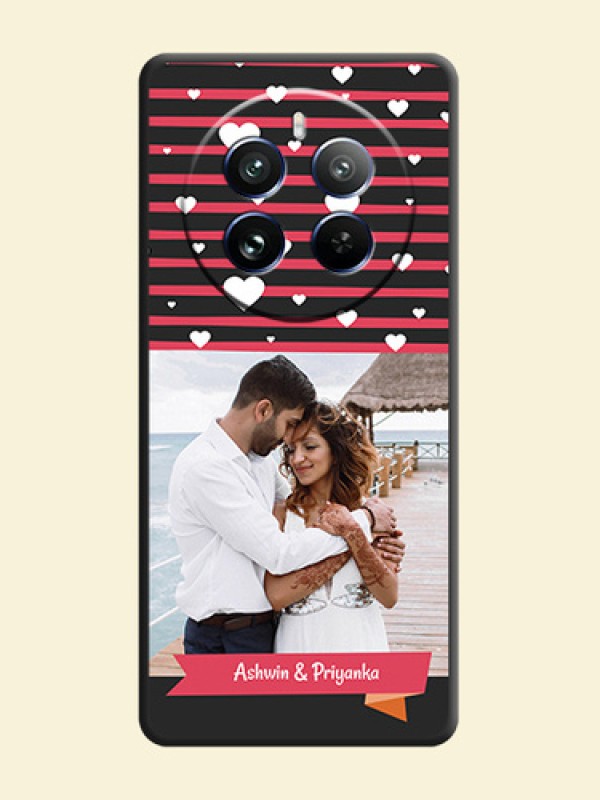 White Color Love Symbols with Pink Lines Pattern on Space Black Custom Soft Matte Phone Cases - Realme 12 Pro Plus 5G