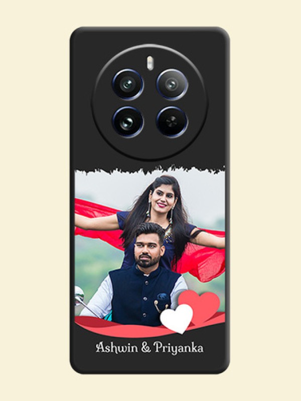 Pink Color Love Shaped Ribbon Design with Text on Space Black Custom Soft Matte Phone Back Cover - Realme 12 Pro Plus 5G