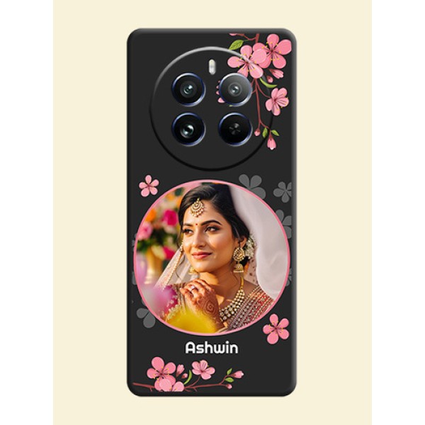 Round Image with Pink Color Floral Design - Photo on Space Black Soft Matte Back Cover - Realme 12 Pro Plus 5G Round Image with Pink Color Floral Design - Photo on Space Black Soft Matte Back Cover - Realme 12 Pro Plus 5G