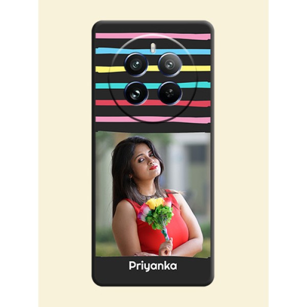 Multicolor Lines with Image on Space Black Personalized Soft Matte Phone Covers - Realme 12 Pro Plus 5G Multicolor Lines with Image on Space Black Personalized Soft Matte Phone Covers - Realme 12 Pro Plus 5G