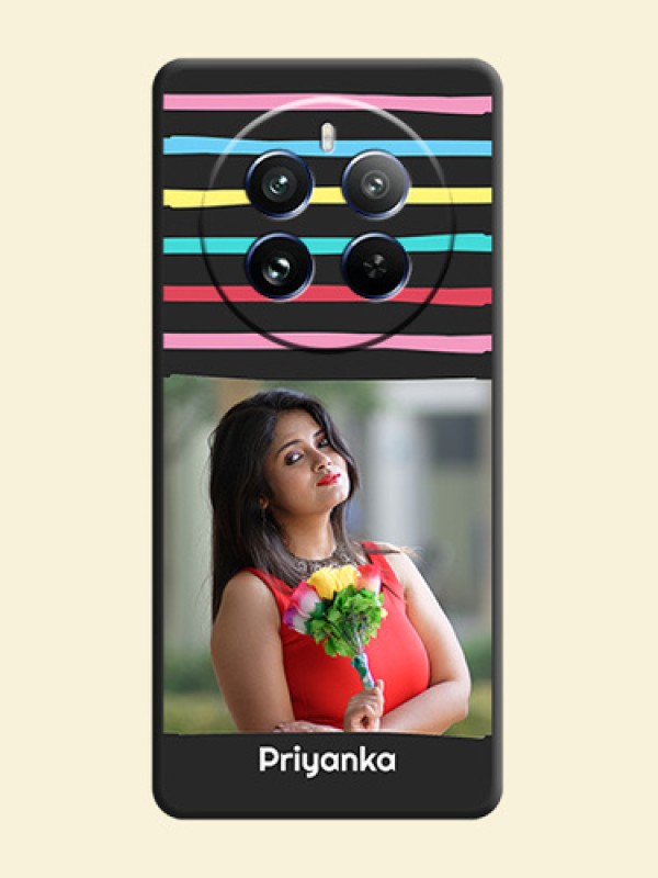 Multicolor Lines with Image on Space Black Personalized Soft Matte Phone Covers - Realme 12 Pro Plus 5G