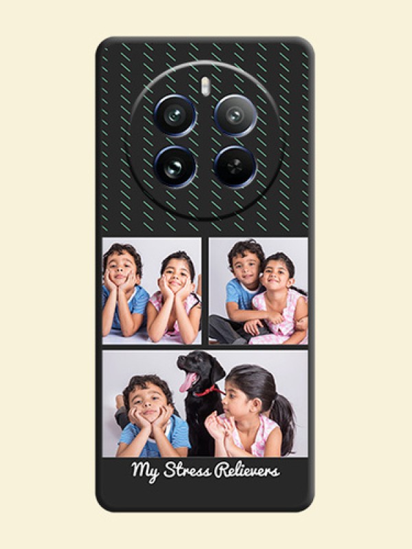 Cross Dotted Pattern with 2 Image Holder on Personalised Space Black Soft Matte Cases - Realme 12 Pro Plus 5G