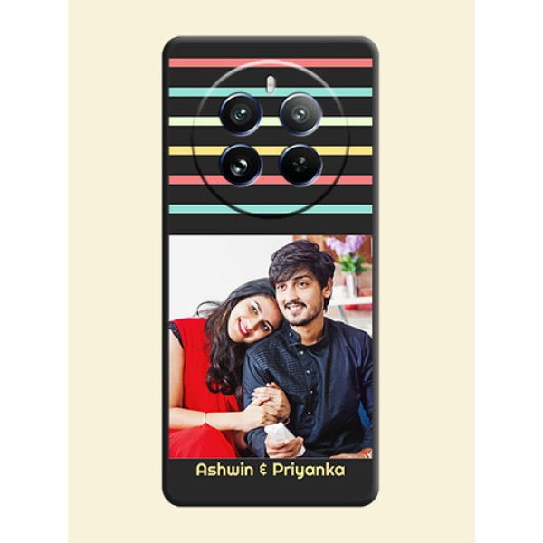 Color Stripes with Photo and Text - Photo on Space Black Soft Matte Mobile Case - Realme 12 Pro Plus 5G Color Stripes with Photo and Text - Photo on Space Black Soft Matte Mobile Case - Realme 12 Pro Plus 5G