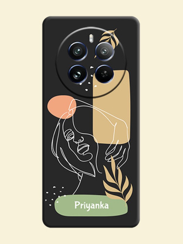 Custom Text With Line Art Of Women & Leaves Design On Space Black Personalized Soft Matte Phone Covers - Realme 12 Pro Plus 5G