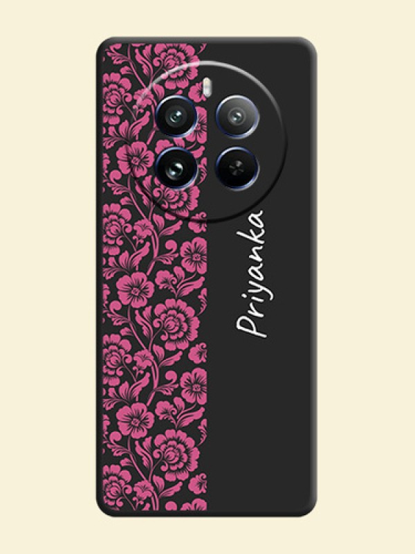 Pink Floral Pattern Design With Custom Text On Space Black Personalized Soft Matte Phone Covers - Realme 12 Pro Plus 5G