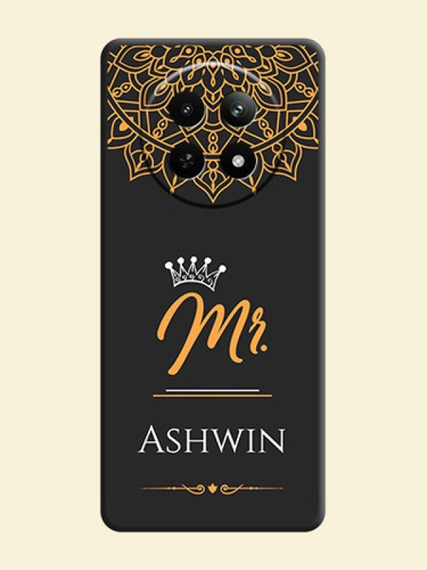 Mr Name with Floral Design on Personalised Space Black Soft Matte Cases - Realme 12X 5G