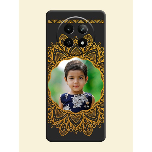 Round Image with Floral Design On Space Black Custom Soft Matte Mobile Back Cover - Realme 13 5G Round Image with Floral Design On Space Black Custom Soft Matte Mobile Back Cover - Realme 13 5G