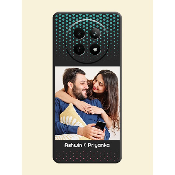 Faded Dots with Grunge Photo Frame and Text On Space Black Custom Soft Matte Mobile Back Cover - Realme 13 5G Faded Dots with Grunge Photo Frame and Text On Space Black Custom Soft Matte Mobile Back Cover - Realme 13 5G