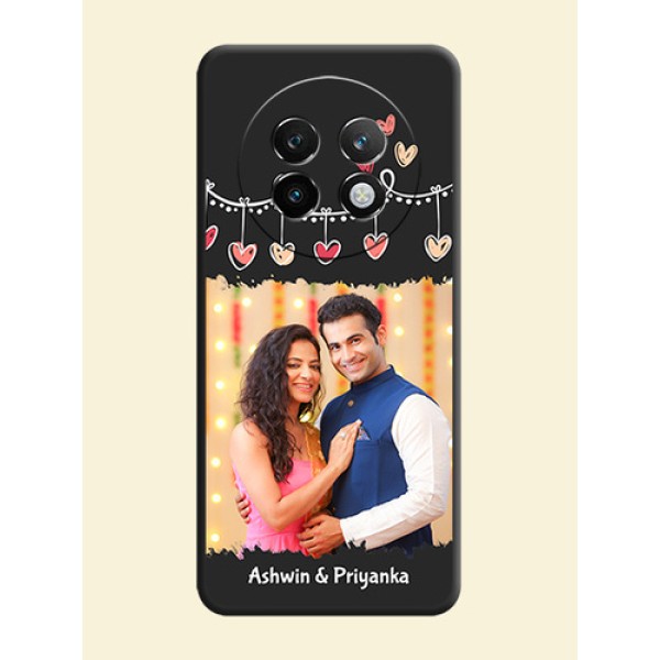 Pink Love Hangings with Name On Space Black Custom Soft Matte Mobile Back Cover - Realme 13 Plus 5G