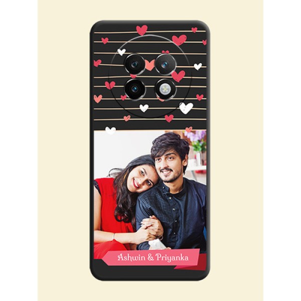 Love Pattern with Name on Pink Ribbon on Photo On Space Black Custom Soft Matte Mobile Back Cover - Realme 13 Plus 5G Love Pattern with Name on Pink Ribbon on Photo On Space Black Custom Soft Matte Mobile Back Cover - Realme 13 Plus 5G