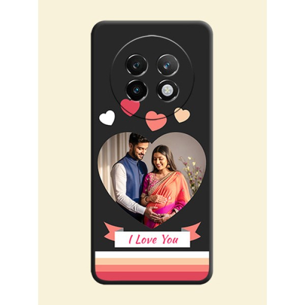 Love Shaped Photo with Colorful Stripes On Space Black Custom Soft Matte Mobile Back Cover - Realme 13 Plus 5G Love Shaped Photo with Colorful Stripes On Space Black Custom Soft Matte Mobile Back Cover - Realme 13 Plus 5G