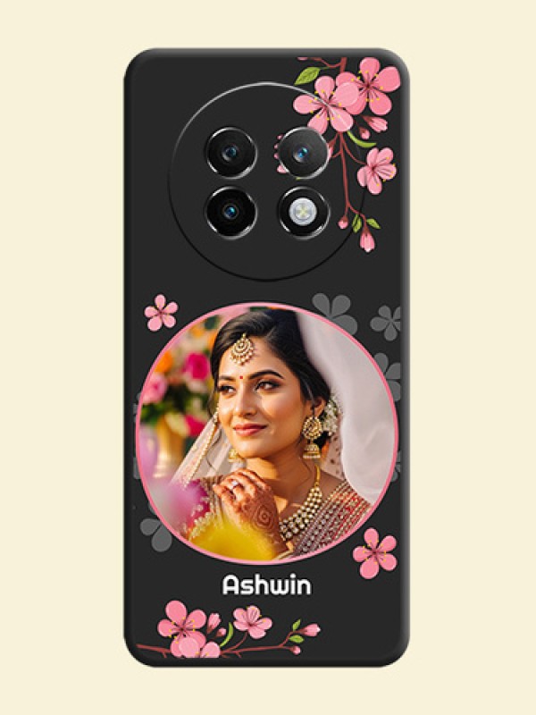Round Image with Pink Color Floral Design on Photo On Space Black Custom Soft Matte Mobile Back Cover - Realme 13 Plus 5G