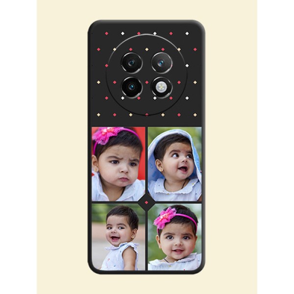 Multicolor Dotted Pattern with 4 Image Holder On Space Black Custom Soft Matte Mobile Back Cover - Realme 13 Plus 5G Multicolor Dotted Pattern with 4 Image Holder On Space Black Custom Soft Matte Mobile Back Cover - Realme 13 Plus 5G