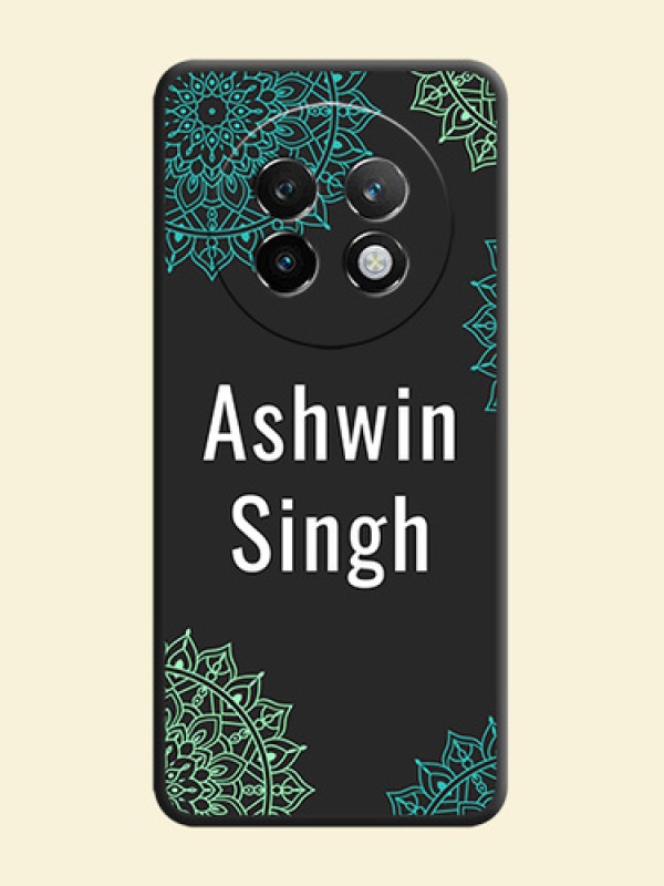 Your Name with Floral Design On Space Black Custom Soft Matte Mobile Back Cover - Realme 13 Plus 5G