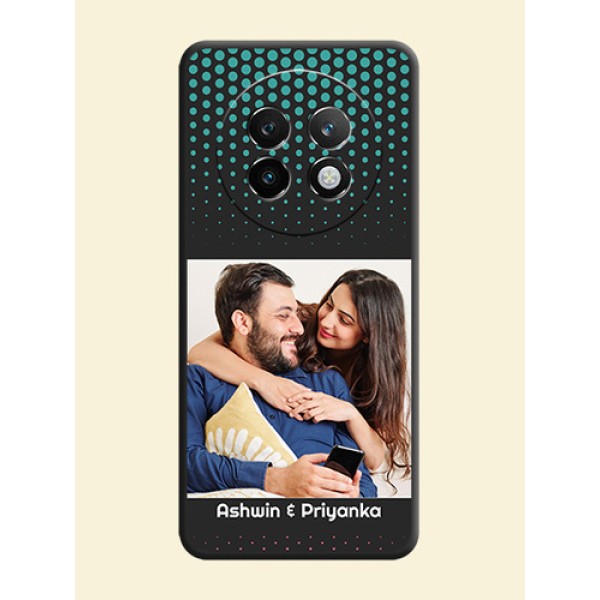 Faded Dots with Grunge Photo Frame and Text On Space Black Custom Soft Matte Mobile Back Cover - Realme 13 Plus 5G Faded Dots with Grunge Photo Frame and Text On Space Black Custom Soft Matte Mobile Back Cover - Realme 13 Plus 5G