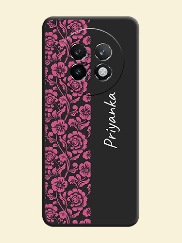 Pink Floral Pattern Design With Custom Text On Space Black Custom Soft Matte Mobile Back Cover - Realme 13 Plus 5G