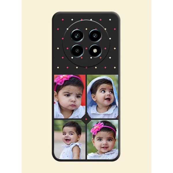Multicolor Dotted Pattern with 4 Image Holder On Space Black Custom Soft Matte Mobile Back Cover - Realme 13 Pro 5G Multicolor Dotted Pattern with 4 Image Holder On Space Black Custom Soft Matte Mobile Back Cover - Realme 13 Pro 5G