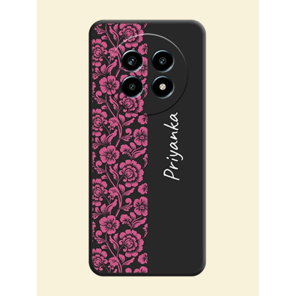 Pink Floral Pattern Design With Custom Text On Space Black Custom Soft Matte Mobile Back Cover - Realme 13 Pro 5G Pink Floral Pattern Design With Custom Text On Space Black Custom Soft Matte Mobile Back Cover - Realme 13 Pro 5G