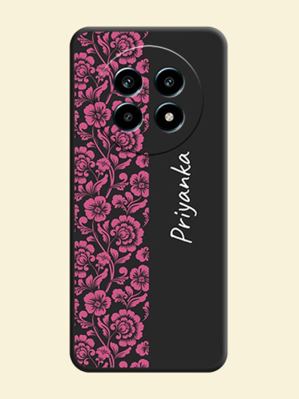 Pink Floral Pattern Design With Custom Text On Space Black Custom Soft Matte Mobile Back Cover - Realme 13 Pro 5G