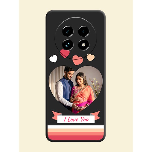 Love Shaped Photo with Colorful Stripes On Space Black Custom Soft Matte Mobile Back Cover - Realme 13 Pro Plus 5G Love Shaped Photo with Colorful Stripes On Space Black Custom Soft Matte Mobile Back Cover - Realme 13 Pro Plus 5G