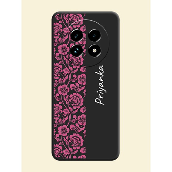 Pink Floral Pattern Design With Custom Text On Space Black Custom Soft Matte Mobile Back Cover - Realme 13 Pro Plus 5G Pink Floral Pattern Design With Custom Text On Space Black Custom Soft Matte Mobile Back Cover - Realme 13 Pro Plus 5G