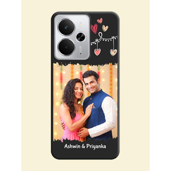 Pink Love Hangings with Name On Space Black Custom Soft Matte Mobile Back Cover - Realme 14 5G