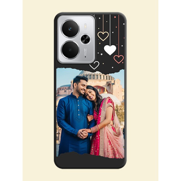 Love Hangings with Splash Wave Picture On Space Black Custom Soft Matte Mobile Back Cover - Realme 14 5G Love Hangings with Splash Wave Picture On Space Black Custom Soft Matte Mobile Back Cover - Realme 14 5G