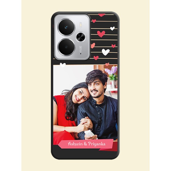 Love Pattern with Name on Pink Ribbon on Photo On Space Black Custom Soft Matte Mobile Back Cover - Realme 14 5G Love Pattern with Name on Pink Ribbon on Photo On Space Black Custom Soft Matte Mobile Back Cover - Realme 14 5G