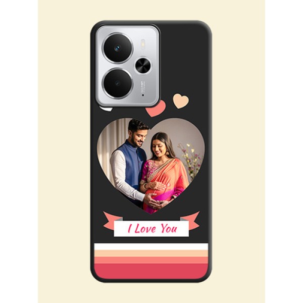 Love Shaped Photo with Colorful Stripes On Space Black Custom Soft Matte Mobile Back Cover - Realme 14 5G Love Shaped Photo with Colorful Stripes On Space Black Custom Soft Matte Mobile Back Cover - Realme 14 5G