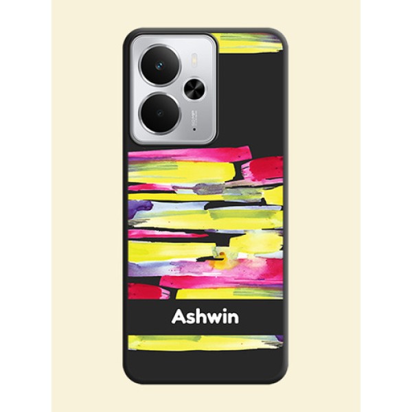 Brush Coloured On Space Black Custom Soft Matte Mobile Back Cover - Realme 14 5G Brush Coloured On Space Black Custom Soft Matte Mobile Back Cover - Realme 14 5G
