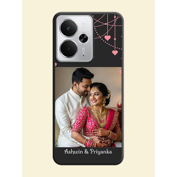 Pink Love Hangings with Text On Space Black Custom Soft Matte Mobile Back Cover - Realme 14 5G