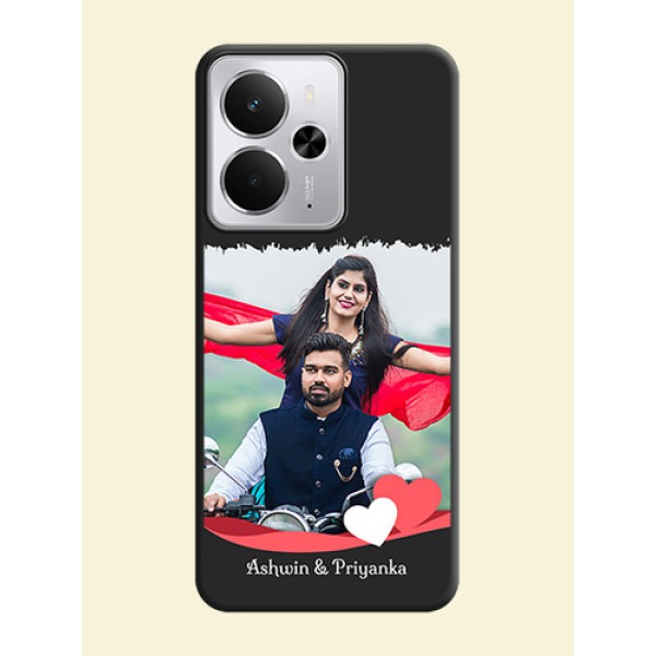 Pin Color Love Shaped Ribbon Design with Text On Space Black Custom Soft Matte Mobile Back Cover - Realme 14 5G Pin Color Love Shaped Ribbon Design with Text On Space Black Custom Soft Matte Mobile Back Cover - Realme 14 5G
