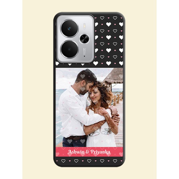 White Color Love Symbols with Text Design on Photo On Space Black Custom Soft Matte Mobile Back Cover - Realme 14 5G