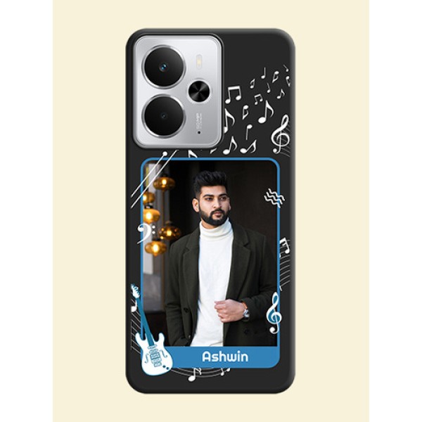 Musical Theme Design with Text on Photo On Space Black Custom Soft Matte Mobile Back Cover - Realme 14 5G Musical Theme Design with Text on Photo On Space Black Custom Soft Matte Mobile Back Cover - Realme 14 5G
