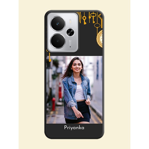 Decorative Design with Text On Space Black Custom Soft Matte Mobile Back Cover - Realme 14 5G Decorative Design with Text On Space Black Custom Soft Matte Mobile Back Cover - Realme 14 5G