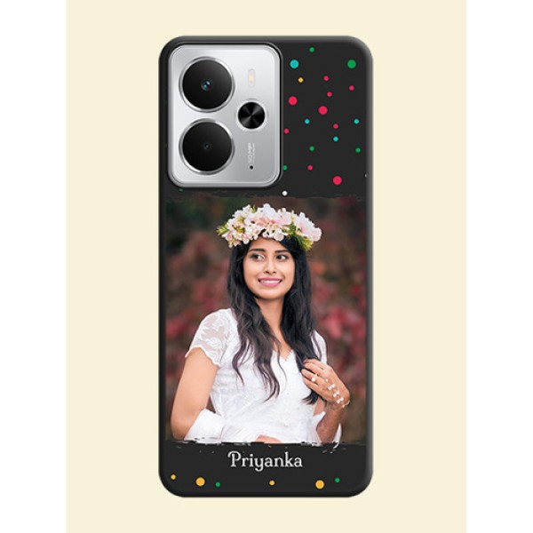 Multicolor Dotted Pattern with Text On Space Black Custom Soft Matte Mobile Back Cover - Realme 14 5G Multicolor Dotted Pattern with Text On Space Black Custom Soft Matte Mobile Back Cover - Realme 14 5G