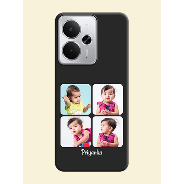Floral Art with 6 Image Holder on Photo On Space Black Custom Soft Matte Mobile Back Cover - Realme 14 5G Floral Art with 6 Image Holder on Photo On Space Black Custom Soft Matte Mobile Back Cover - Realme 14 5G