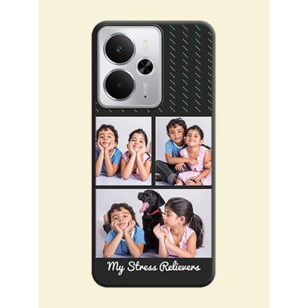 Cross Dotted Pattern with 2 Image Holder On Space Black Custom Soft Matte Mobile Back Cover - Realme 14 5G Cross Dotted Pattern with 2 Image Holder On Space Black Custom Soft Matte Mobile Back Cover - Realme 14 5G