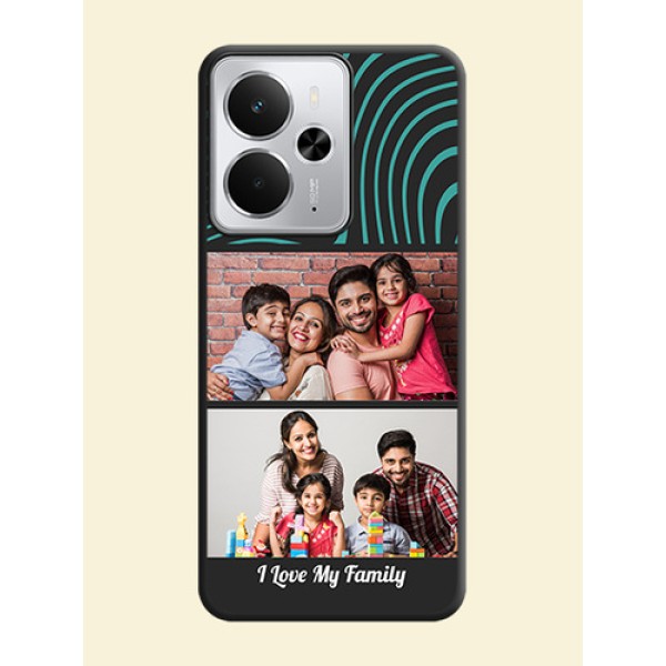 Wave Pattern with 2 Image Holder On Space Black Custom Soft Matte Mobile Back Cover - Realme 14 5G Wave Pattern with 2 Image Holder On Space Black Custom Soft Matte Mobile Back Cover - Realme 14 5G