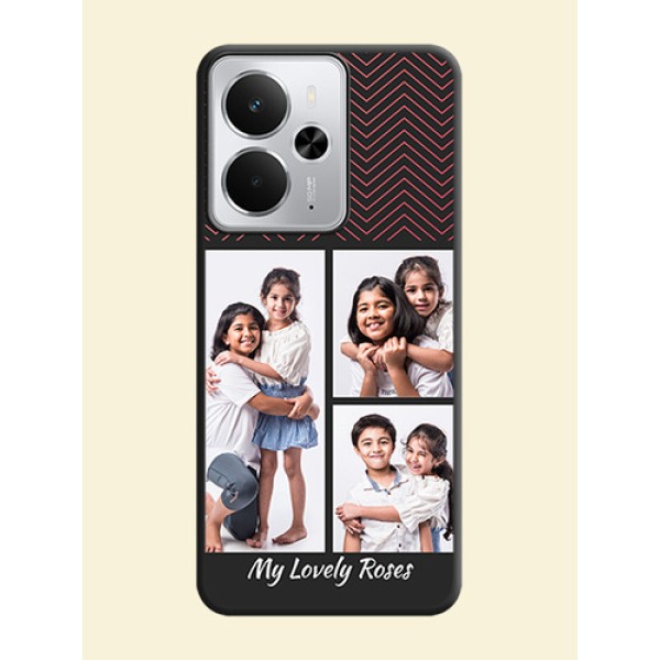 Wave Pattern with 3 Image Holder On Space Black Custom Soft Matte Mobile Back Cover - Realme 14 5G
