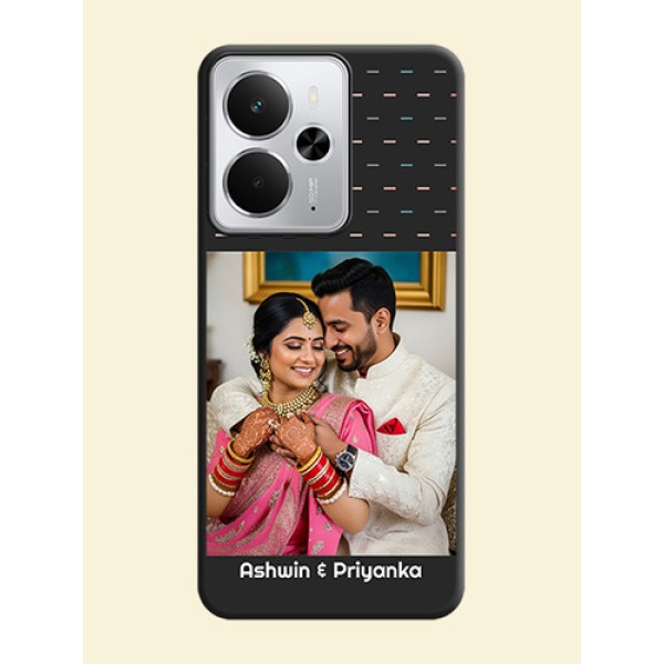 Line Pattern Design with Text On Space Black Custom Soft Matte Mobile Back Cover - Realme 14 5G