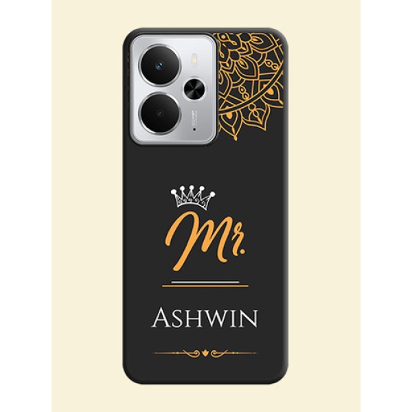 Mr Name with Floral Design On Space Black Custom Soft Matte Mobile Back Cover - Realme 14 5G Mr Name with Floral Design On Space Black Custom Soft Matte Mobile Back Cover - Realme 14 5G