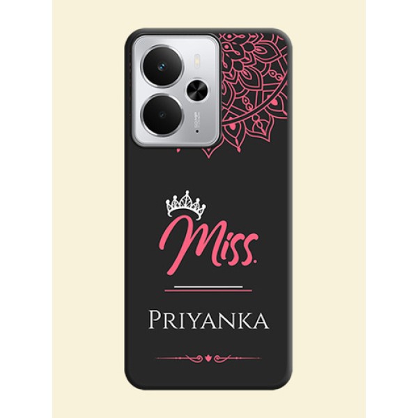 Mrs Name with Floral Design On Space Black Custom Soft Matte Mobile Back Cover - Realme 14 5G Mrs Name with Floral Design On Space Black Custom Soft Matte Mobile Back Cover - Realme 14 5G
