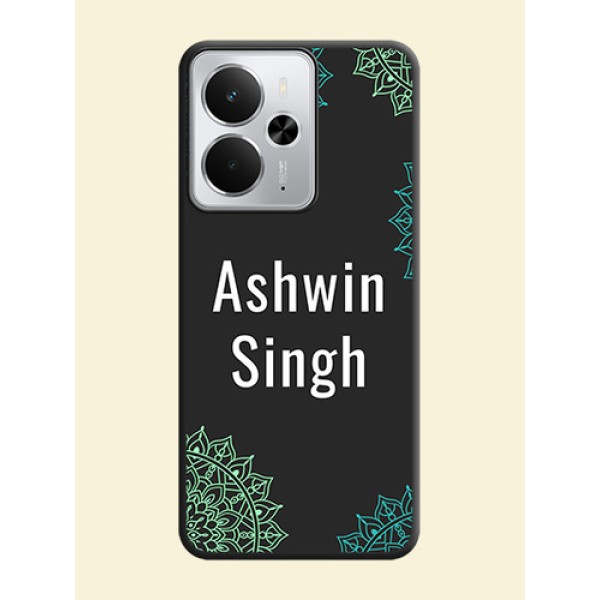 Your Name with Floral Design On Space Black Custom Soft Matte Mobile Back Cover - Realme 14 5G Your Name with Floral Design On Space Black Custom Soft Matte Mobile Back Cover - Realme 14 5G
