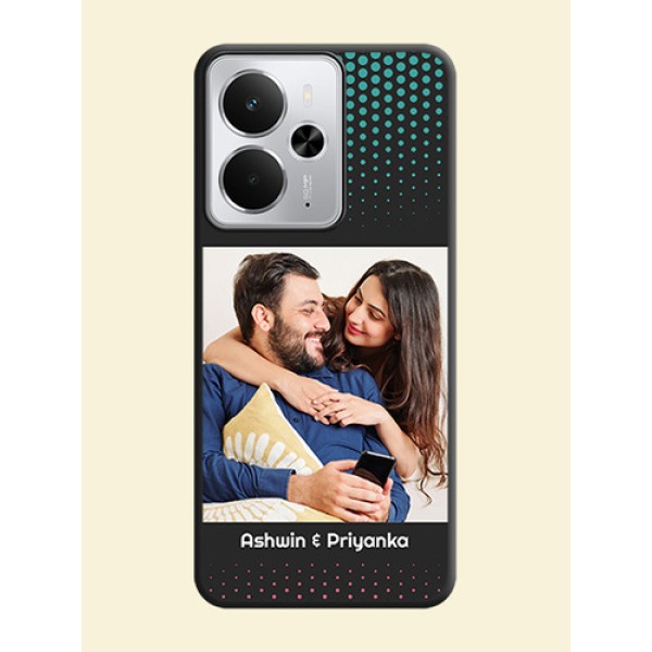 Faded Dots with Grunge Photo Frame and Text On Space Black Custom Soft Matte Mobile Back Cover - Realme 14 5G Faded Dots with Grunge Photo Frame and Text On Space Black Custom Soft Matte Mobile Back Cover - Realme 14 5G
